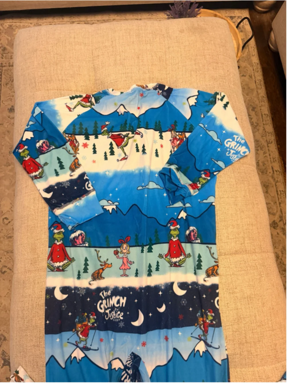 The Grinch x Justice Sleep Girls L 12-14 Blue Christmas One Piece Pajama Onesie
